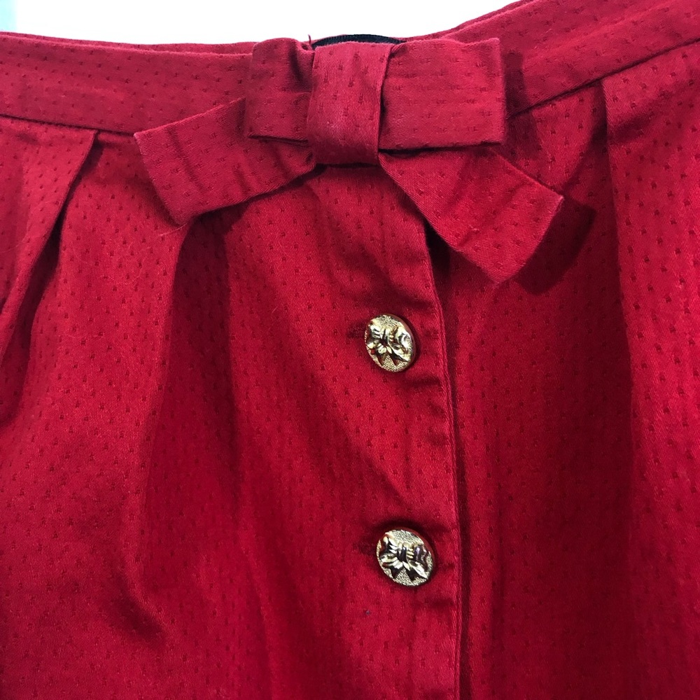 TopShop Red bow button down mini skirt crochet hem - Picture 4 of 8